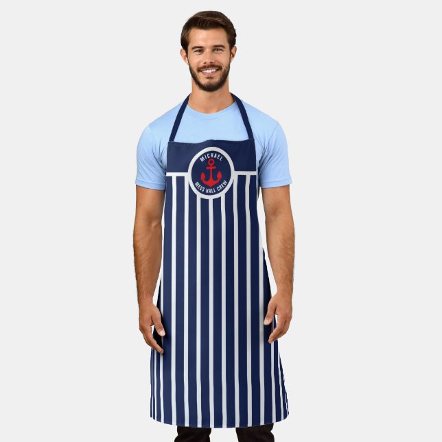 Nautical Anchor and Stripes Mess Hall Crew Apron (Worn)