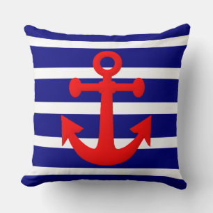 Nautical Anchor and Stripes Pattern Cushion