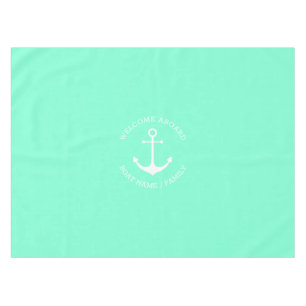 Nautical anchor aqua custom name Welcome Aboard Tablecloth