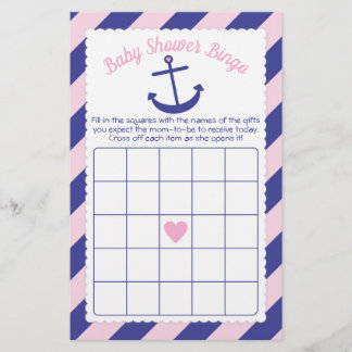 Nautical Anchor Baby Shower Bingo Game pink & navy Flyer
