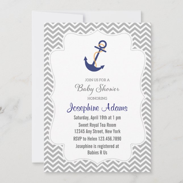 Nautical Anchor Baby Shower Invitation Grey (Front)