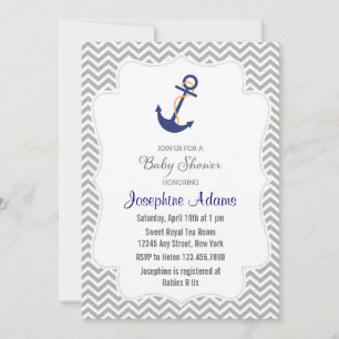 Nautical Anchor Baby Shower Invitation Grey