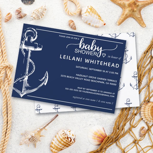 Nautical Anchor Baby Shower Navy Invitation (Creator Uploaded)