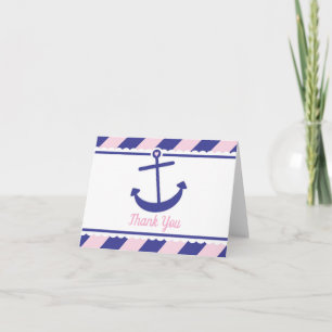 Nautical Anchor Baby Shower Thank You pink navy Card
