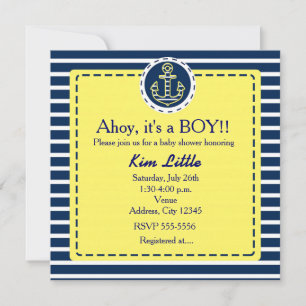 Nautical Anchor Baby Shower Yellow Blue Invitation