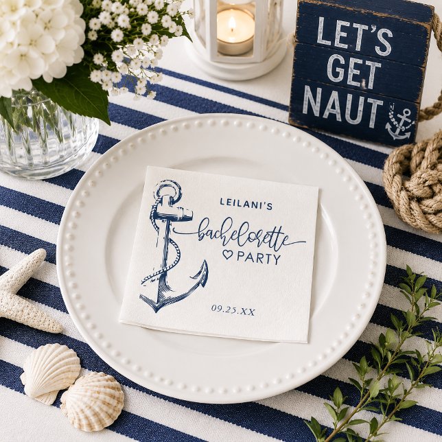 Nautical Anchor Bachelorette White Napkin (The Nautical Anchor Bachelorette design is perfect for the beachy bride-to-be.
)