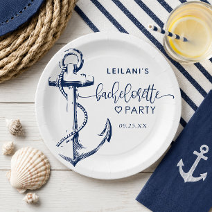 Nautical Anchor Bachelorette White Paper Plate