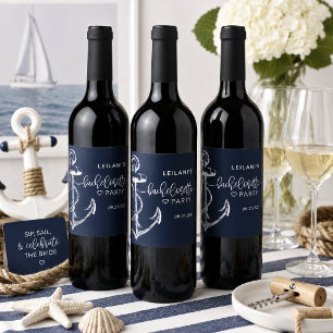 Nautical Anchor Bachelorette White Wine Label