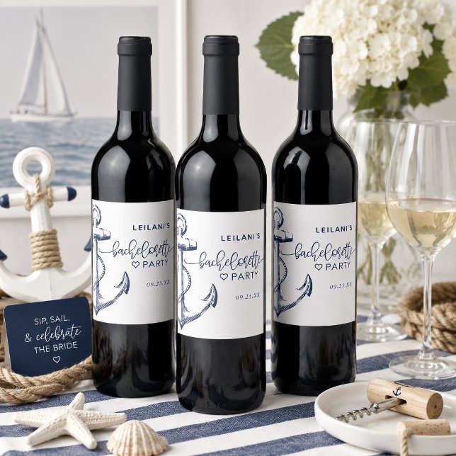 Nautical Anchor Bachelorette White Wine Label (Nautical Anchor Bachelorette Navy Blue design is perfect for the beach bride-to-be.
)