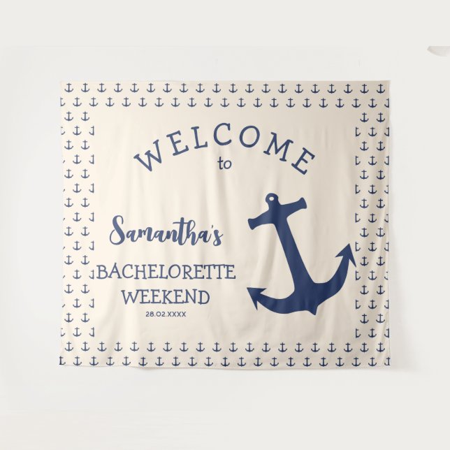 Nautical Anchor Beach Bachelorette Party Backdrop Tapestry (Front (Horizontal))