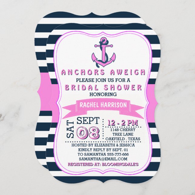 Nautical Anchor Beach Bridal Shower Invitations (Front/Back)