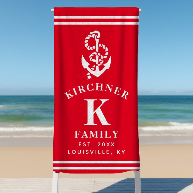 Nautical Anchor Beach House Family Name Red  Beach Towel (Creator Uploaded)