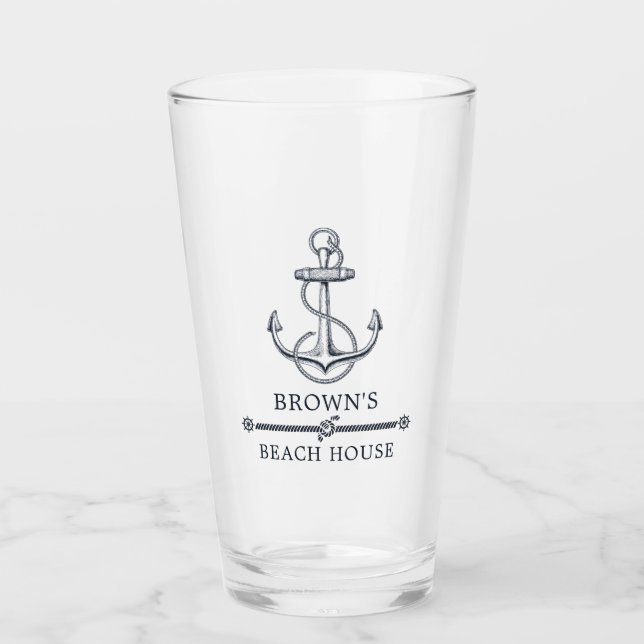 Nautical Anchor Beach or Lake House Family Name Glass (Front)