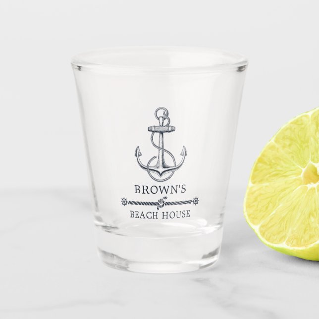 Nautical Anchor Beach or Lake House Family Name Shot Glass (Front)