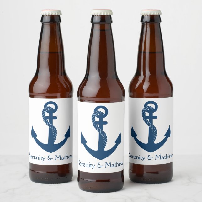 Nautical Anchor Beach Wedding  Bridal Shower Beer Bottle Label (Bottles)