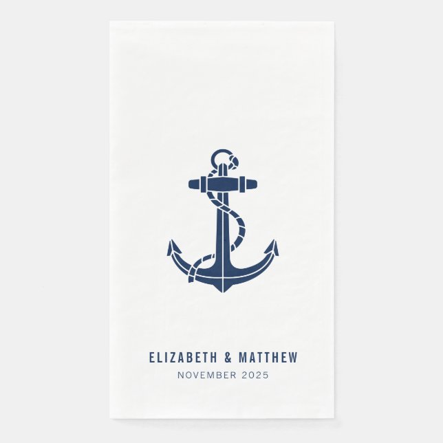 Nautical Anchor Beach Wedding Personalised Napkin (Front)