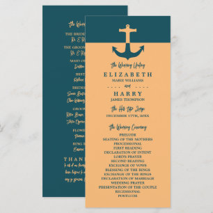 Nautical Anchor, Beach Wedding Programme