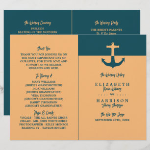 Nautical Anchor, Beach Wedding Programme