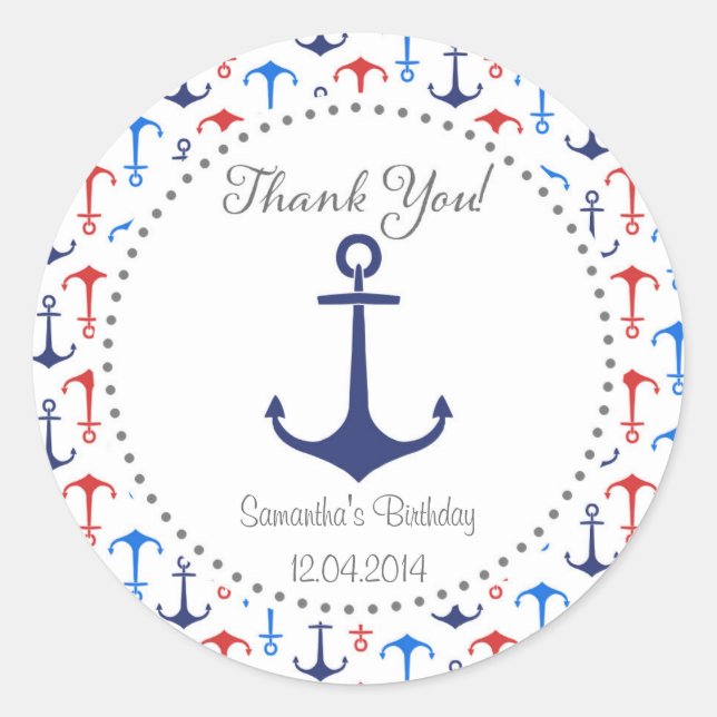 Nautical Anchor Birthday Sticker (Front)