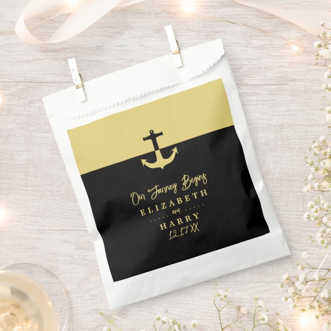 Nautical Anchor - Black Gold - Beach Wedding Favour Bags (Clipped)