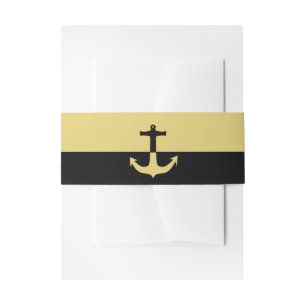 Nautical Anchor - Black Gold - Beach Wedding Invitation Belly Band