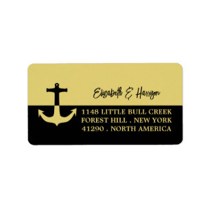 Nautical Anchor - Black Gold - Beach Wedding Label