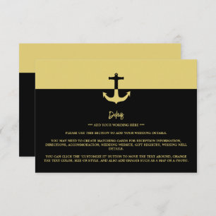 Nautical Anchor - Black Gold - Wedding Detail Enclosure Card