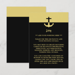 Nautical Anchor - Black Gold - Wedding Detail Enclosure Card