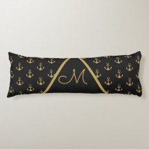 Nautical Anchor Black Monogram Body Pillow