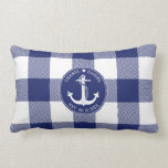 Nautical Anchor Blue Buffalo Plaid Wedding Lumbar Cushion<br><div class="desc">The perfect gift for newlyweds this nautical themed pillow has a white anchor with a circular rope border with navy blue in the background. The bride's and groom's first names are above the anchor with a heart between the names in circular typography and the wedding date below for you to...</div>