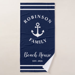 Nautical Anchor Blue Custom Family Beach House Bath Towel