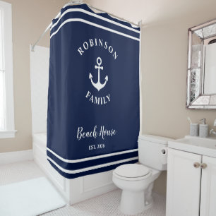 Nautical Anchor Blue Custom Family Beach House Shower Curtain