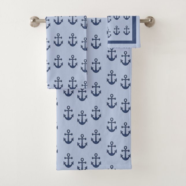 Nautical anchor blue pattern bath towel set (Insitu)