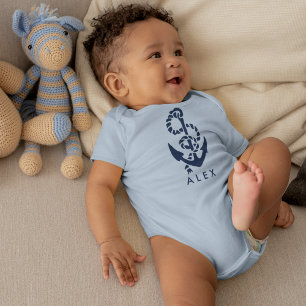Nautical Anchor Blue Personalised Baby Bodysuit