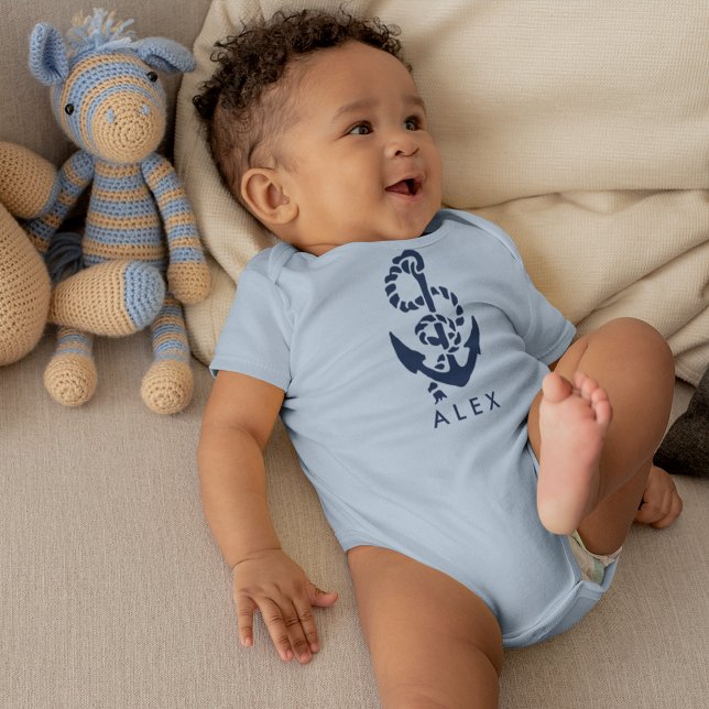 Nautical Anchor Blue Personalised Baby Bodysuit (Creator Uploaded)