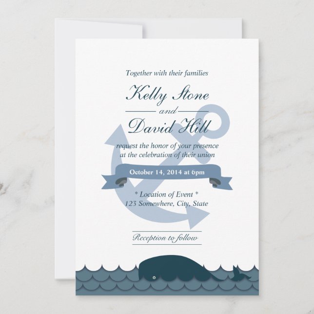 Nautical Anchor & Blue Whale Wedding Invitations (Front)