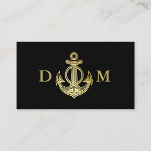 Nautical Anchor Boat Captain Monogram Black Business Card
