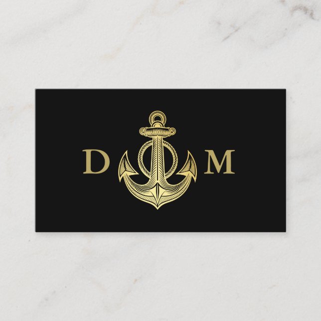 Nautical Anchor Boat Captain Monogram Black  Business Card (Front)