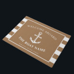 Nautical Anchor Boat & Captain Name Khaki Stripes  Doormat<br><div class="desc">A doormat featuring a nautical anchor and the custom name of the boat owner and boat.  On the sides are khaki brown and white stripes to complement the front text.</div>