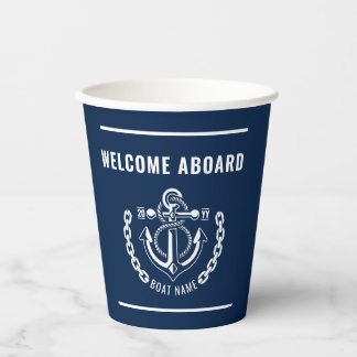 Nautical Anchor Boat & Captain Name Paper Cups
