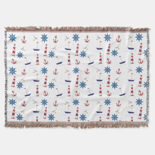 Nautical Anchor Boat Lighthouse Sea Ship Blanket