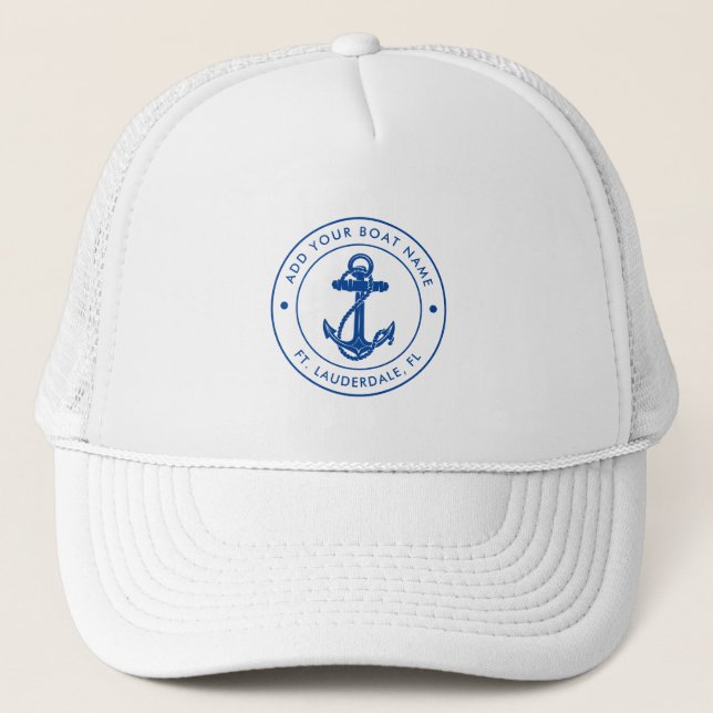 Nautical Anchor Boat Name Beach Trip Trucker Hat (Front)