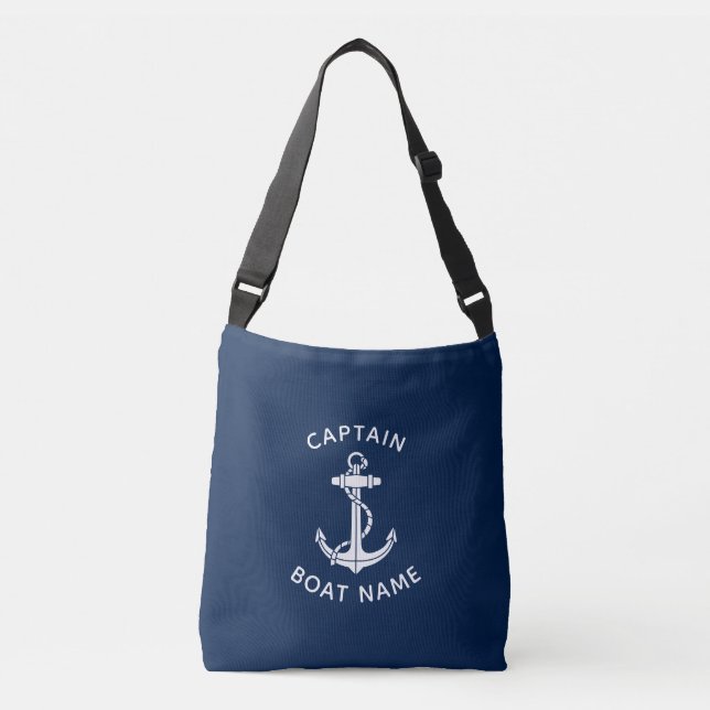 Nautical Anchor Boat Name Captain Custom Crossbody Bag (Front)