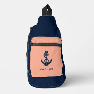 Nautical Anchor Boat Name Coastal Crew Custom Sling Bag