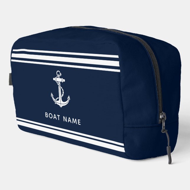 Nautical Anchor Boat Name Custom Dopp Kit (Right Corner)