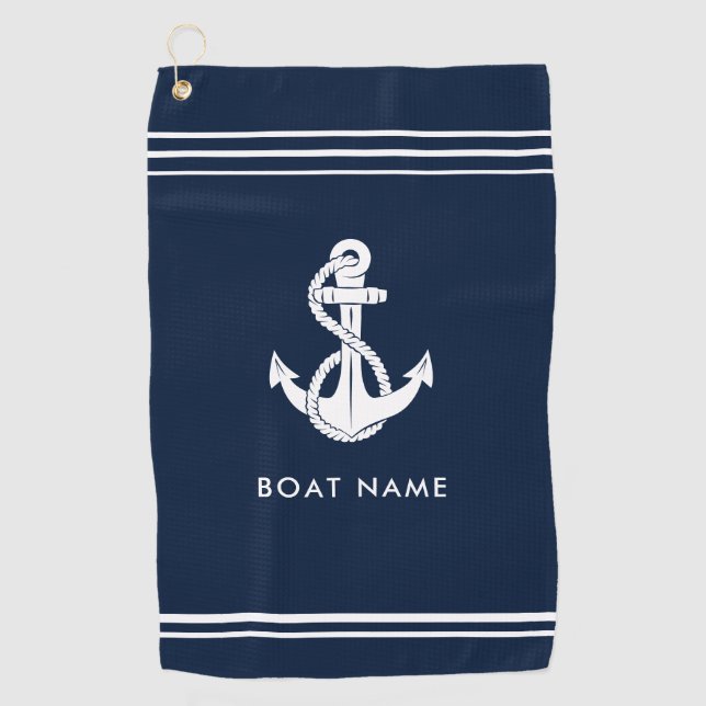 Nautical Anchor Boat Name Custom Golf Towel (Front)