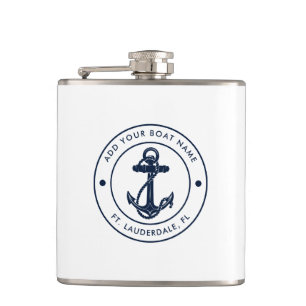 Nautical Anchor Boat Name Custom Hip Flask