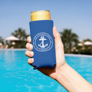 Nautical Anchor Boat Name Custom Seltzer Can Cooler