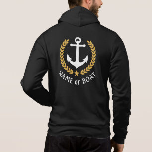 Nautical Anchor Boat Name Gold Laurel Black Zip Hoodie