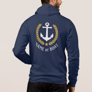 Nautical Anchor Boat Name Gold Laurel Blue Hoodie